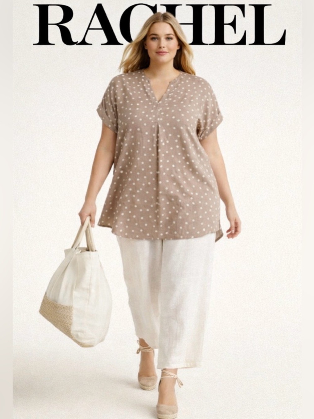 3X RACHEL Rachel Roy Women's Tan Polka Dot Top
